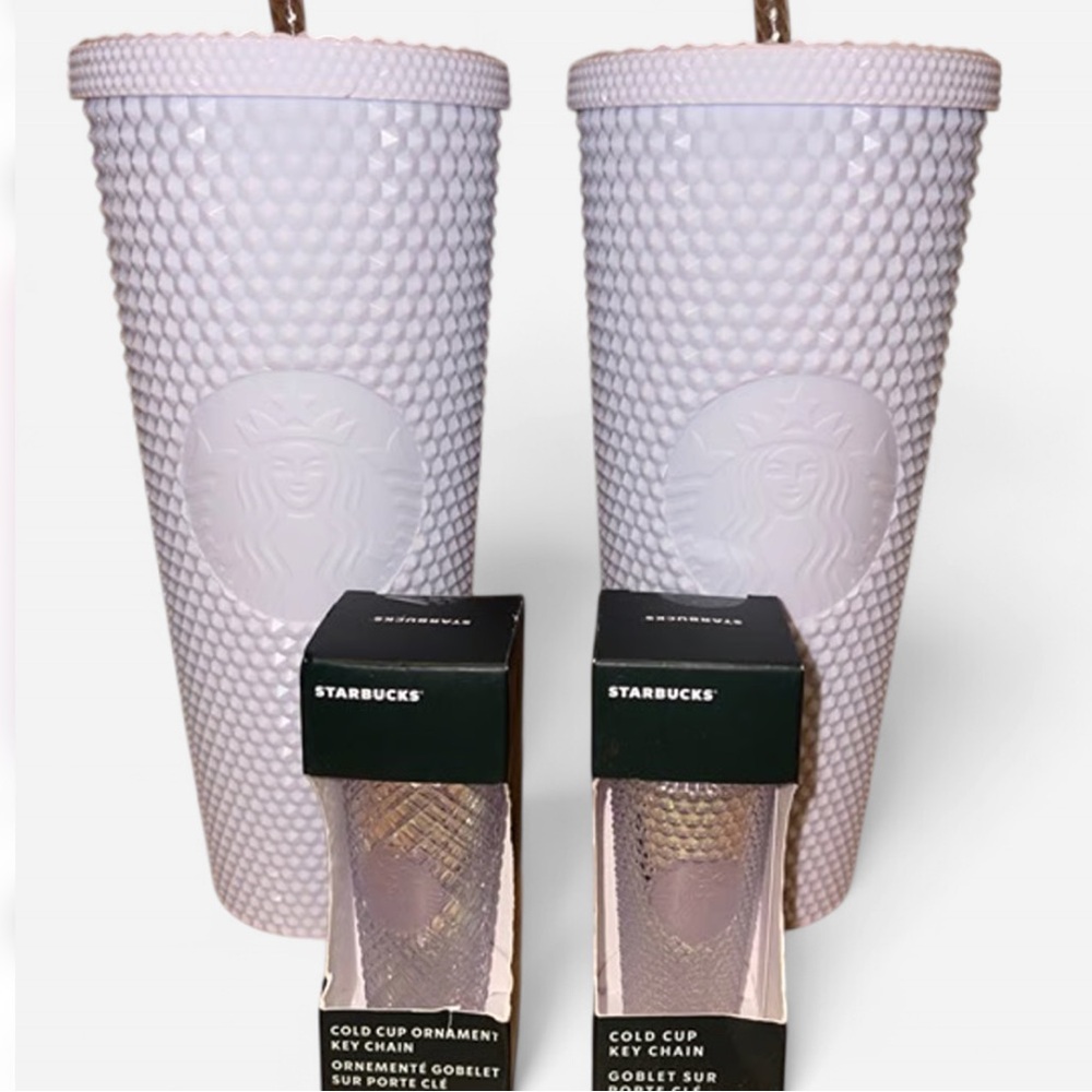 Starbucks Studded Tumbler Set Soft Lavender 24oz + 2 Mini Keychain Cups Bundle